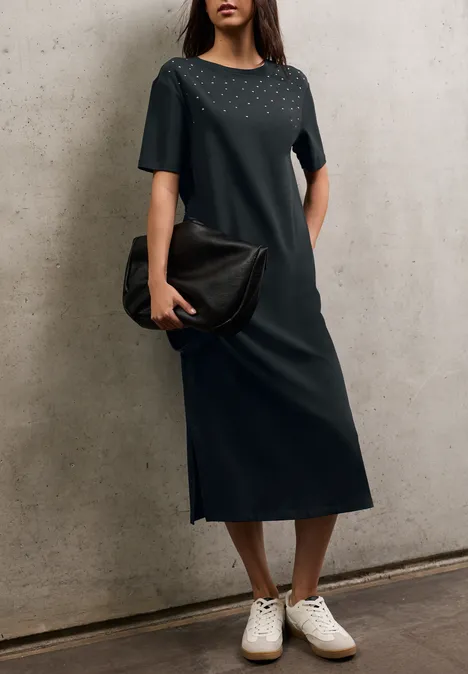 T-Shirt-Kleid mit Nieten industrial grey