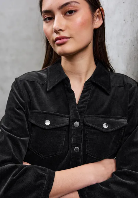 Cordkleid mit Volant Black