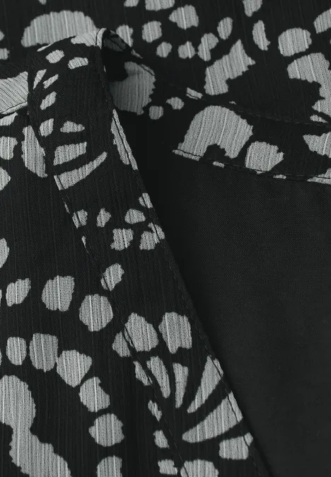 Chiffon Midi-Kleid mit Print Black
