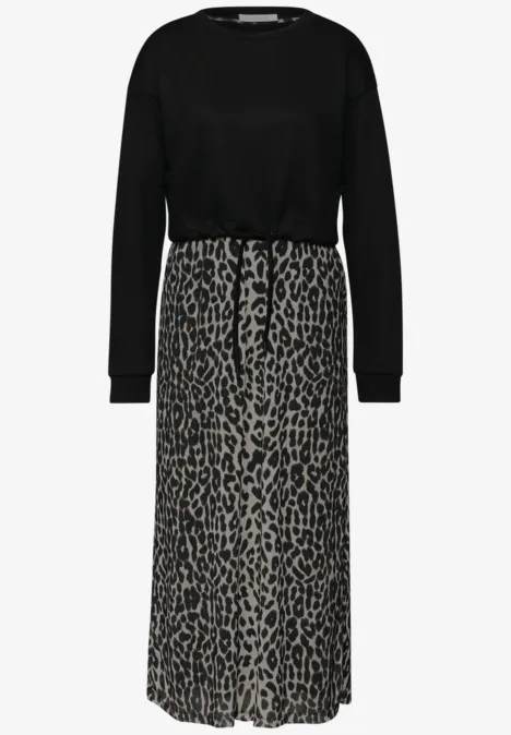 Robe midi avec jupe léopard Black
