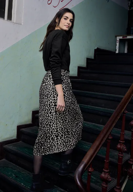 Robe midi avec jupe léopard Black