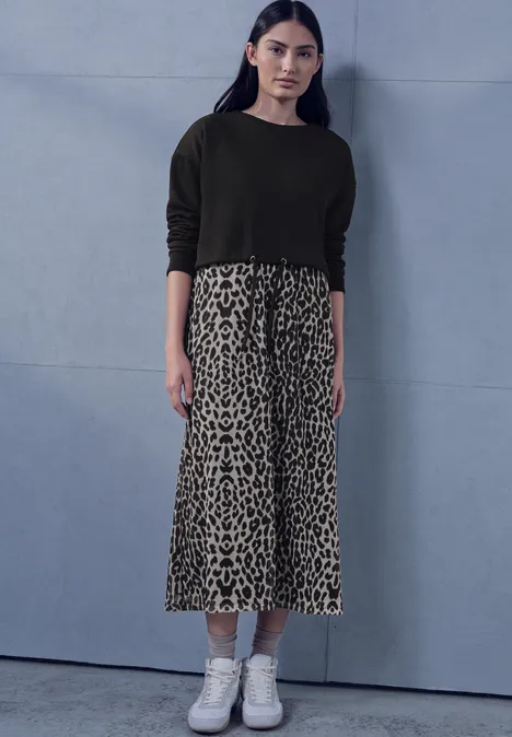 Robe midi avec jupe léopard Black