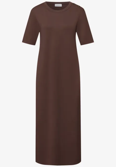 Midi-jurk met ronde hals en knoopdetail mahogany brown