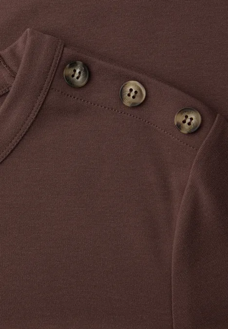 Midi-jurk met ronde hals en knoopdetail mahogany brown