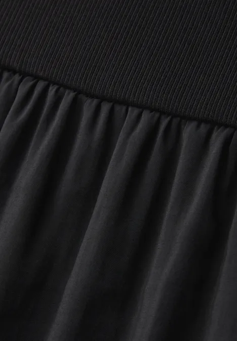 Robe midi à col rond et mélange de structures Black