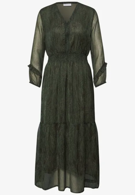 Szyfonowa sukienka midi z nadrukiem oil green
