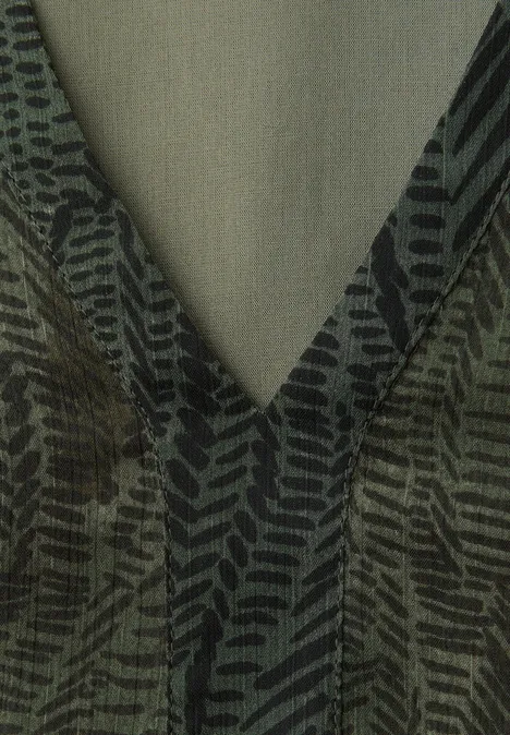 Szyfonowa sukienka midi z nadrukiem oil green