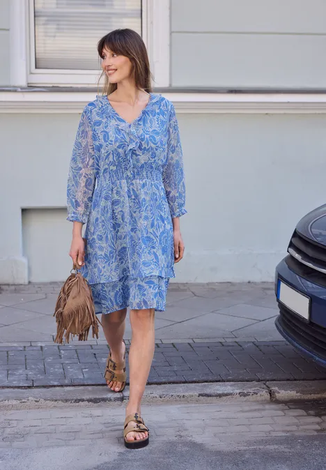 Knielange jurk met bloemenprint eventide blue