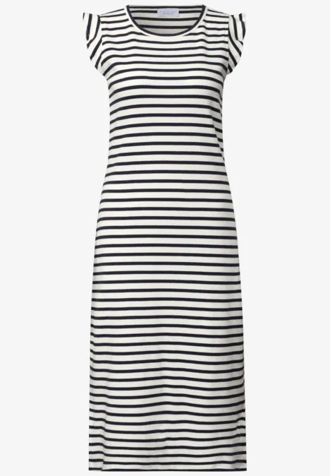 Midikleid mit Rundhals und Streifen off white Ärmelloses Midi-Kleid in Weiß mit schwarzen Querstreifen.