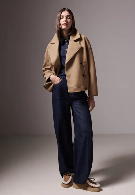 Oversize Caban Jacke button brown mel.