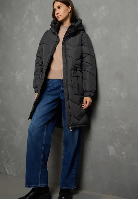 Lange Steppjacke Black
