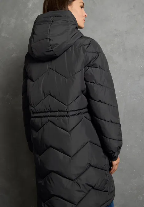 Lange Steppjacke Black