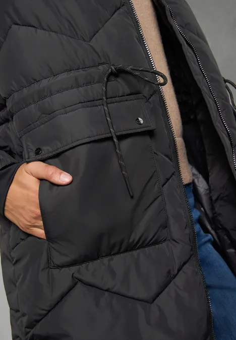 Lange Steppjacke Black