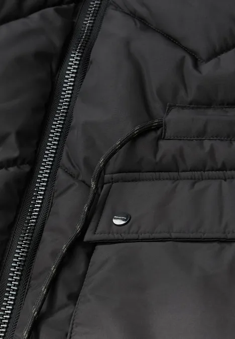 Lange Steppjacke Black