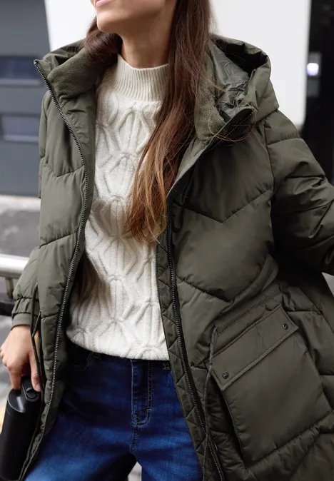 Lange Steppjacke Beluga Green