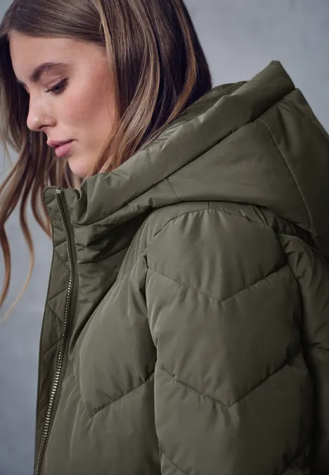 Lange Steppjacke Beluga Green