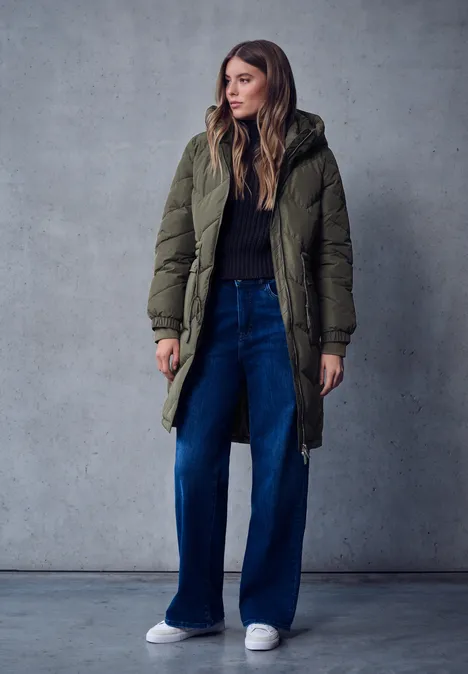 Lange Steppjacke Beluga Green