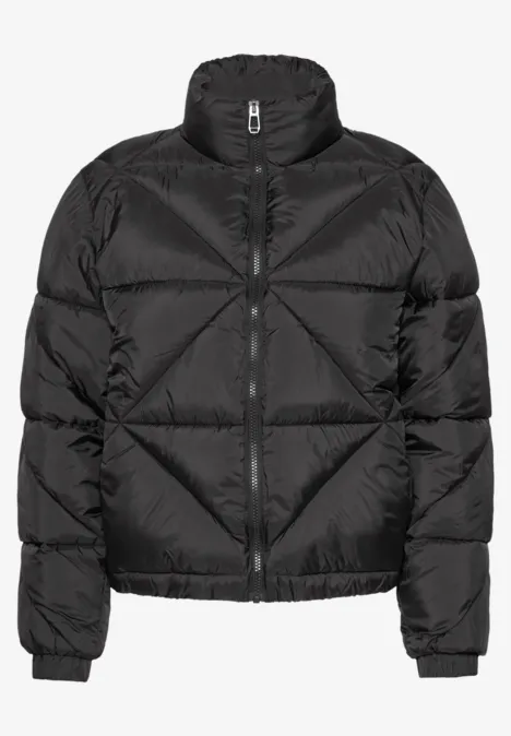 Schwarze, wattierte Steppjacke mit Stehkragen und Reißverschluss