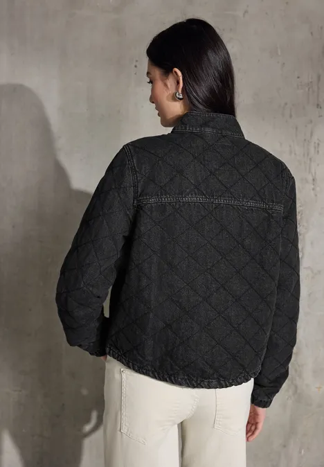 Jeansjacke in Stepp-Optik black wash