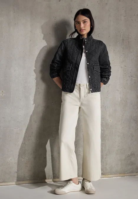 Jeansjacke in Stepp-Optik black wash