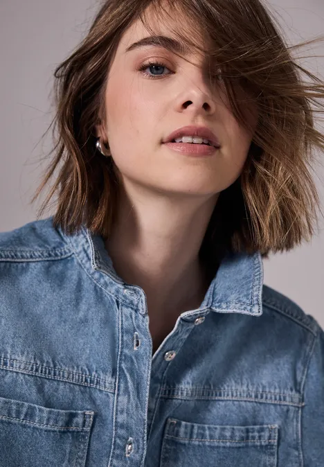 Cropped Jeans Overshirt Light Blue Wash