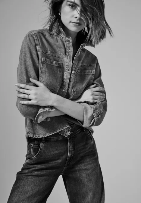 Cropped Jeans Overshirt Light Blue Wash