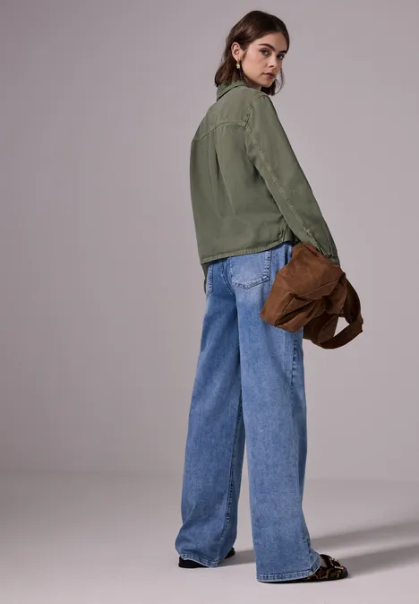 Cropped Jeans Overshirt Olive Washed