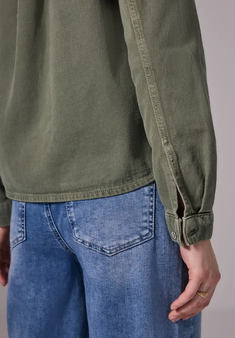 Cropped Jeans Overshirt Olive Washed