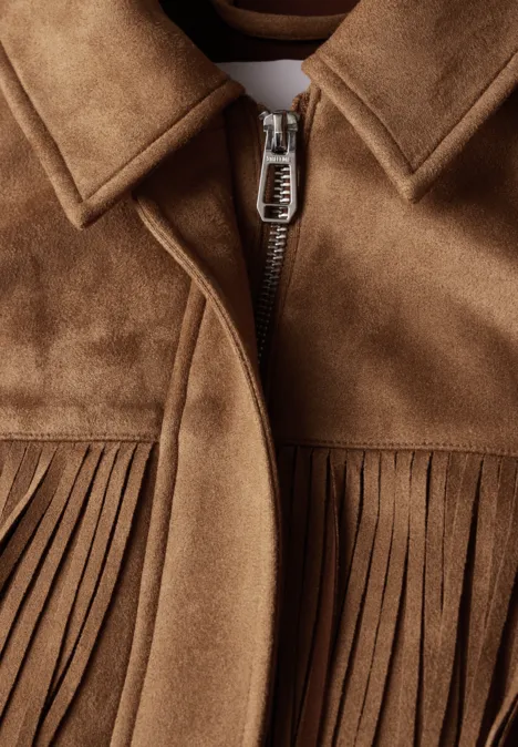 Velours-Jacke mit Fransen creamy brown