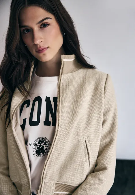 Blouson z detalami college'owymi buffed beige