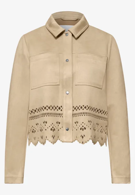 Jacke aus Velours mit Cut-Out Details warm beige Jacke aus Velours mit Cut-Out Details warm beige