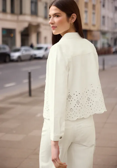 Langarm Overshirt mit Embroidery Ecru Washed