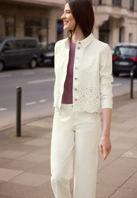 Langarm Overshirt mit Embroidery Ecru Washed