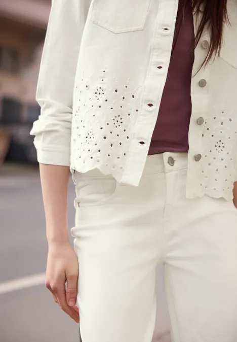 Langarm Overshirt mit Embroidery Ecru Washed