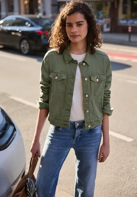 Veste en jean avec boutons en Cropped Fit Olive Washed