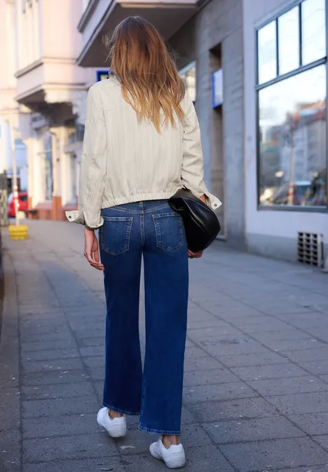 Blouson avec fermeture éclair et rayures soft beige