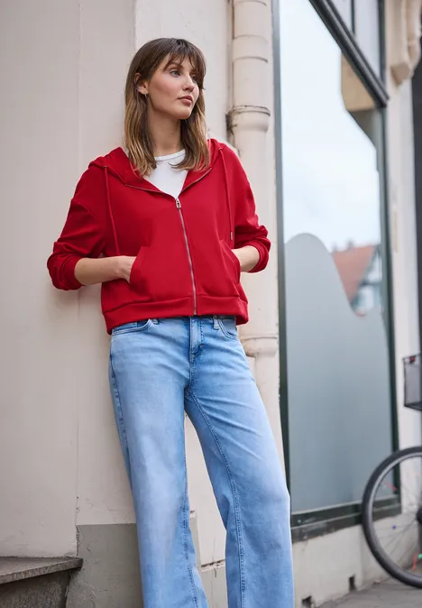 Sweatjack in een kort model torch red