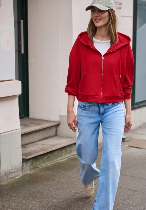 Sweatjack in een kort model torch red