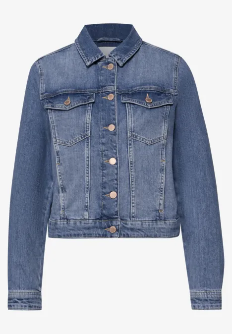 Veste en jean avec boutons et impression arrière Medium Blue Wash