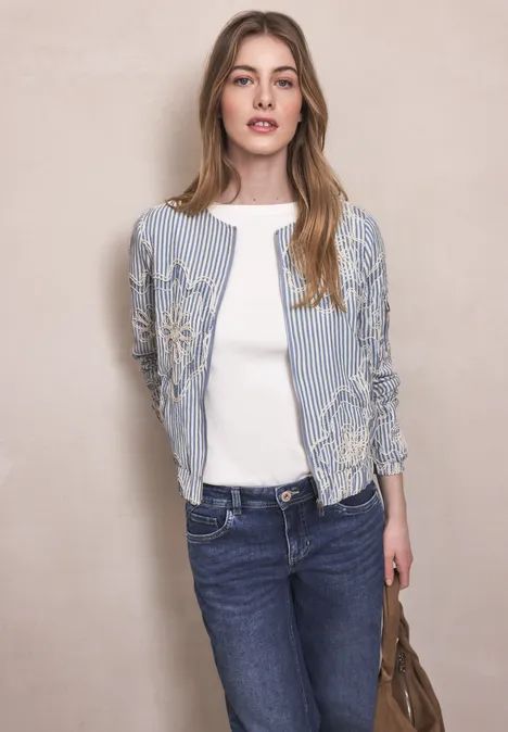 Blouson à rayures et broderies sky lavender blue