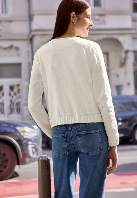 Blouson met bloemenstructuur en ritssluiting off white