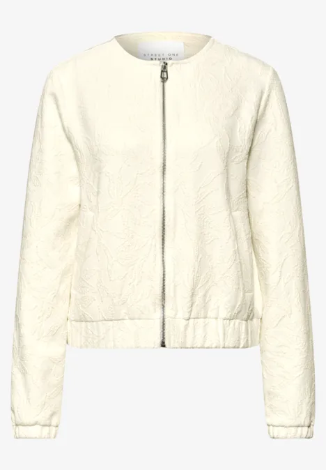 Blouson met bloemenstructuur en ritssluiting off white