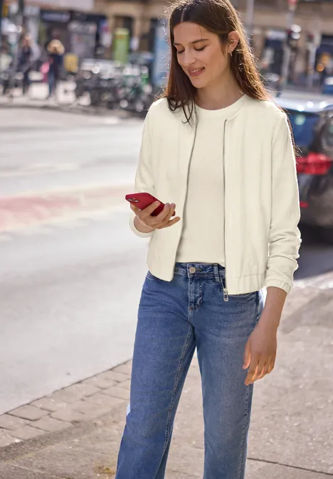 Blouson met bloemenstructuur en ritssluiting off white