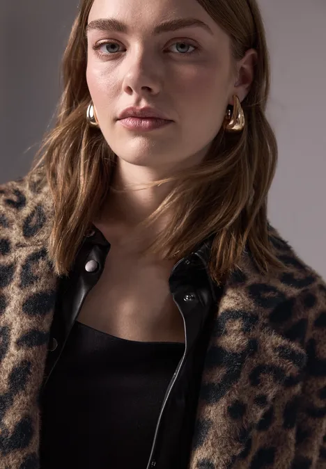 Strickmantel im Leo-Look mocha kiss