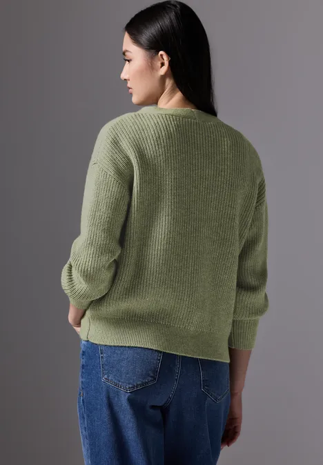 Weicher Rippstrick-Cardigan slate green mel.