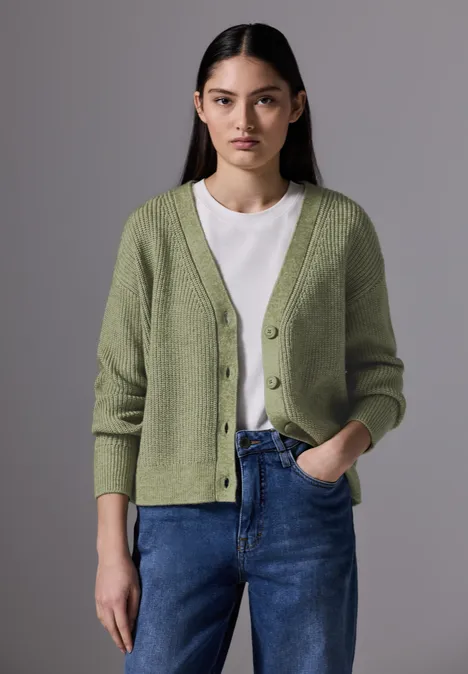 Weicher Rippstrick-Cardigan slate green mel.