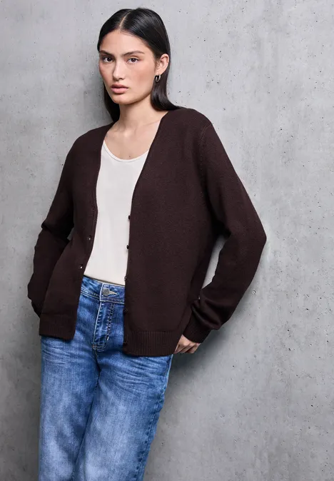 V-Neck Cardigan velvet wine