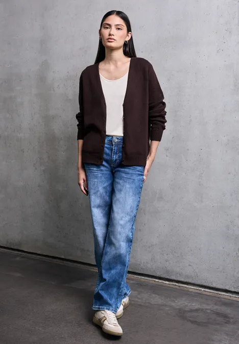 V-Neck Cardigan velvet wine