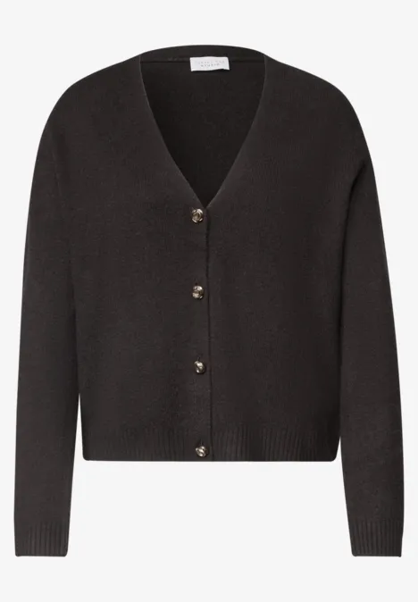 Schlichter schwarzer V-Ausschnitt-Cardigan mit Knöpfen