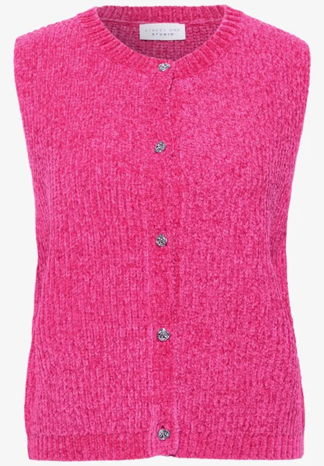 Strickweste mit Rundhals und Knöpfen ruby raspberry Knallpinke, gestrickte, ärmellose Strickjacke mit Rundhalsausschnitt und Knopfleiste